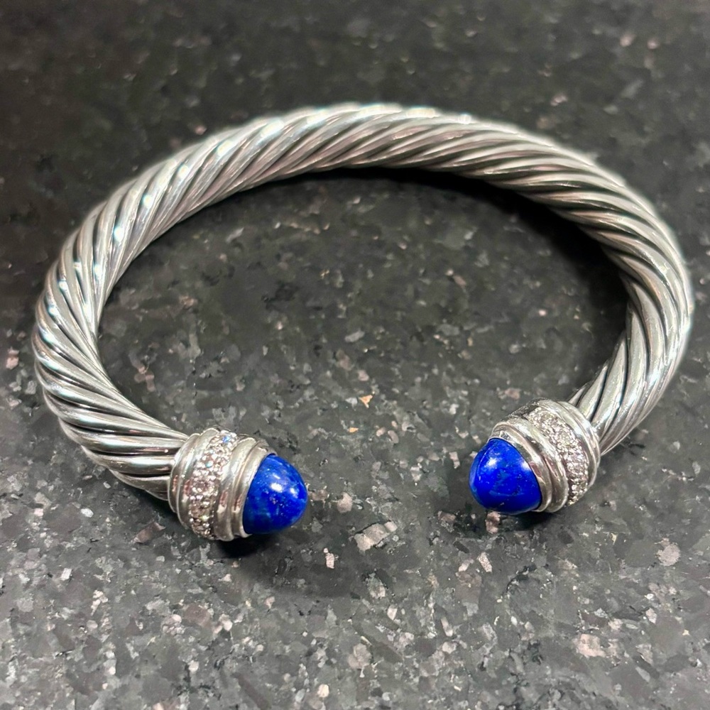 Rare David Yurman Lapis Lazuli & Pavé Diamonds Sterling Silver Cable Bracelet